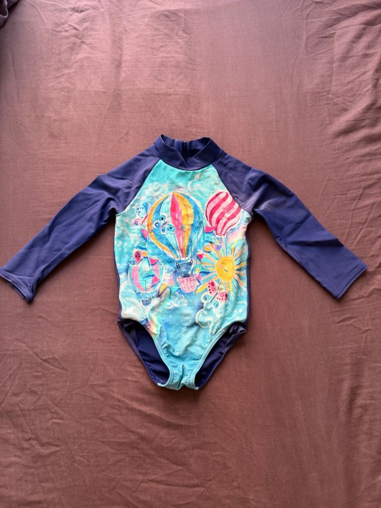Speedo Girls Long Sleeve Zip Swimsuit / Rash Guard - Hot Air Balloon & Cat Print - Age 4 (104cm)