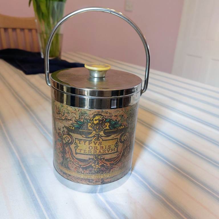 Vintage 1970's Old World Map Ice Bucket 