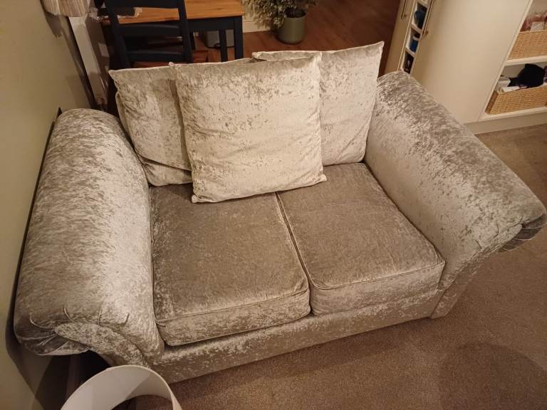 Grey/silver velvet 2 seater sofa