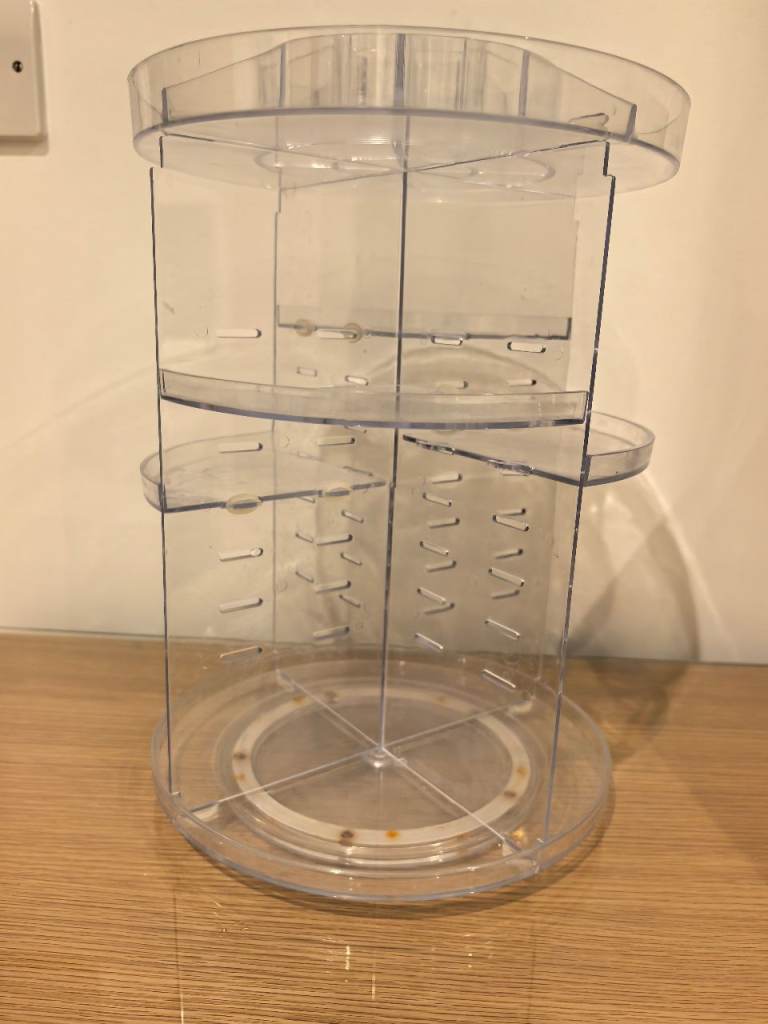 360° Rotating Makeup Organiser – Large Clear Acrylic | Adjustable & Space Saving