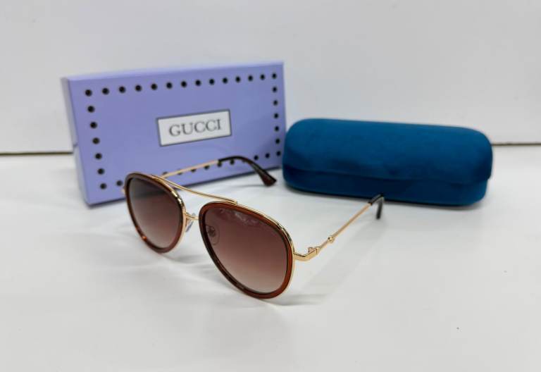 Gucci Sunglasses with Case – Brown Lenses, Gold Frame, As Good As New