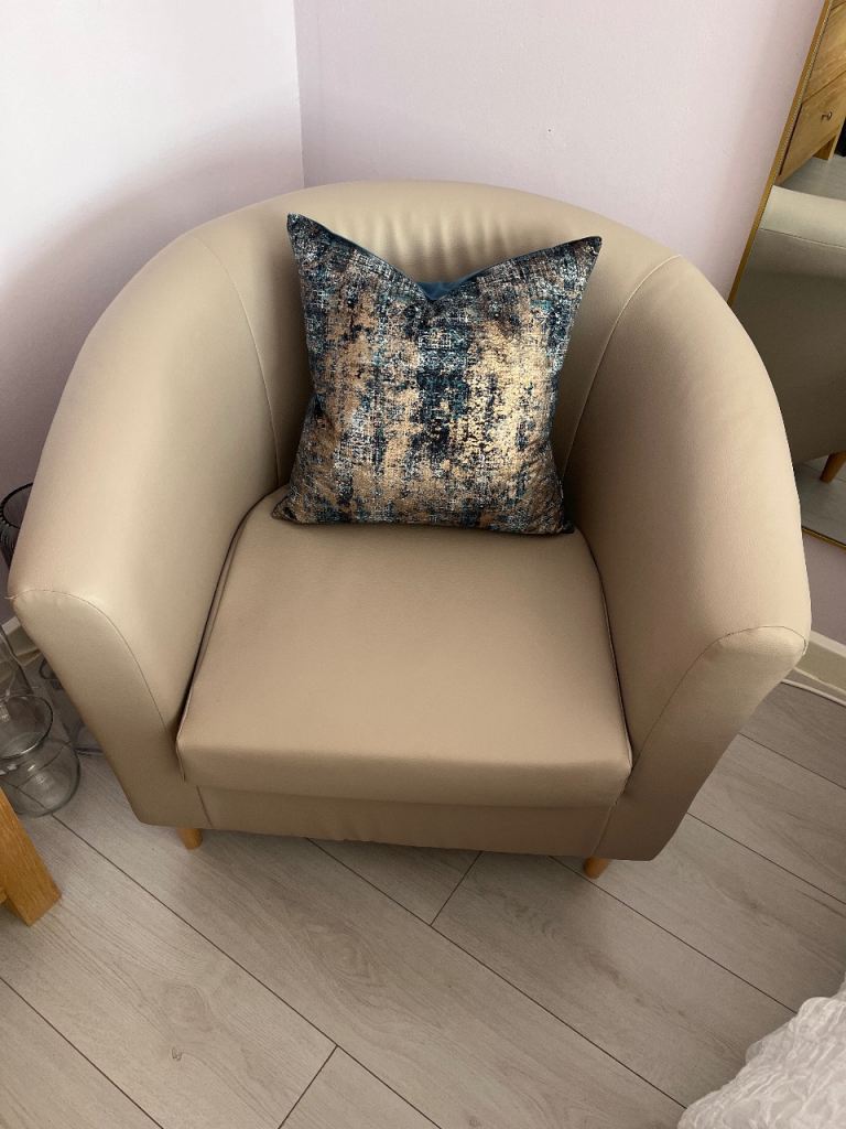 Cream Faux Leather Armchair – Good Condition