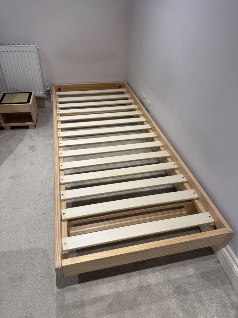 Single bed, mattress & bedside table