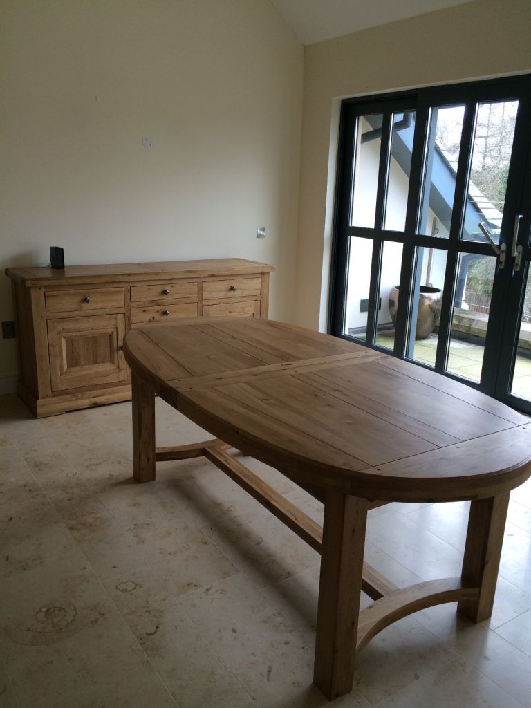 Solid oak dinning table, chairs and sideboard 