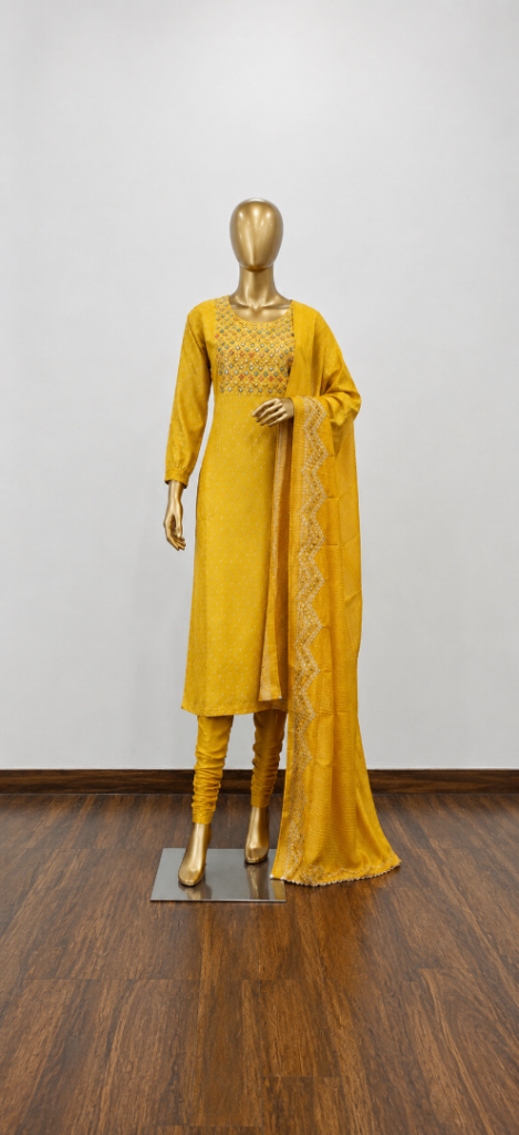 New Yellow Traditional Indian Suit with Embroidered Top