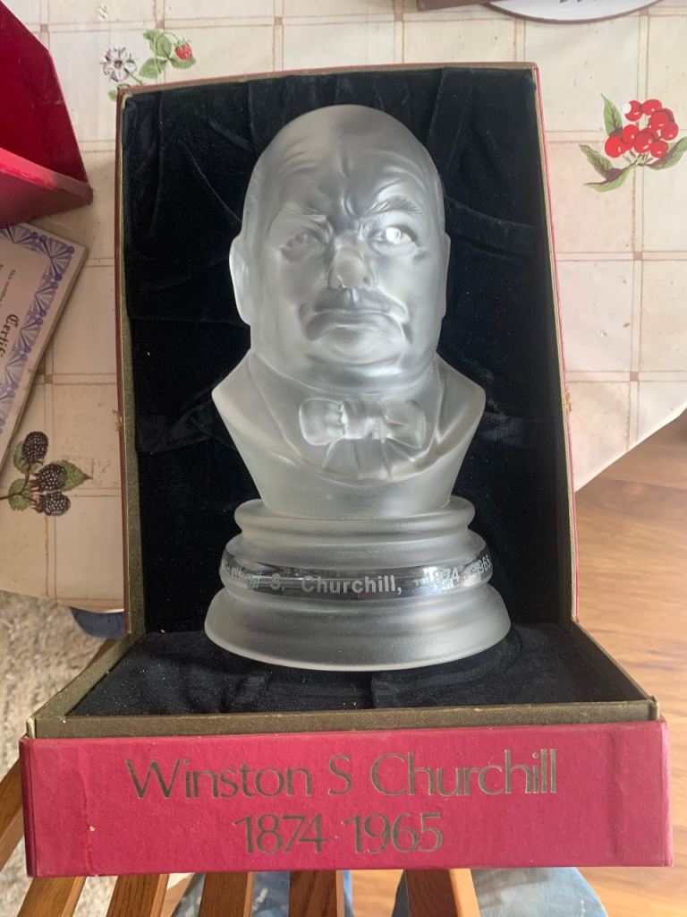 Antique vintage sir Winston Churchill Crystal glass bust