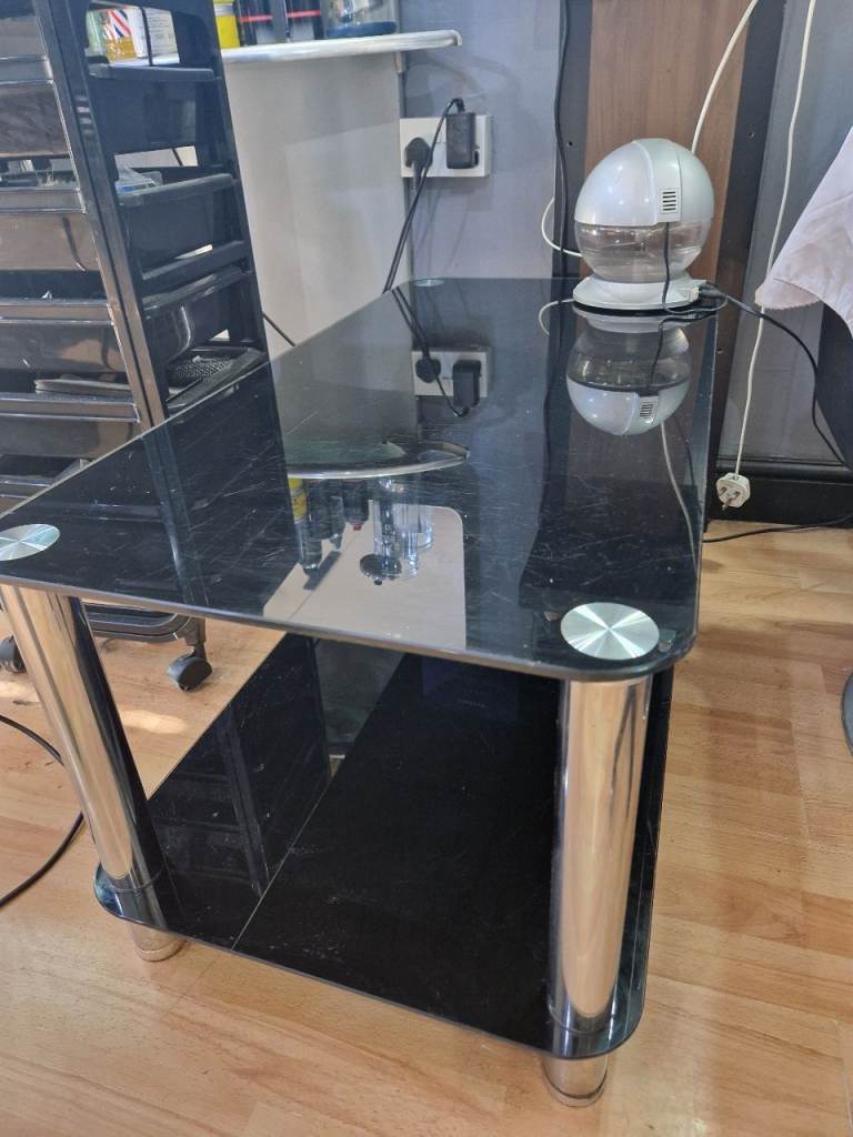 Black Glass Coffee Table with Chrome Legs – Good Condition