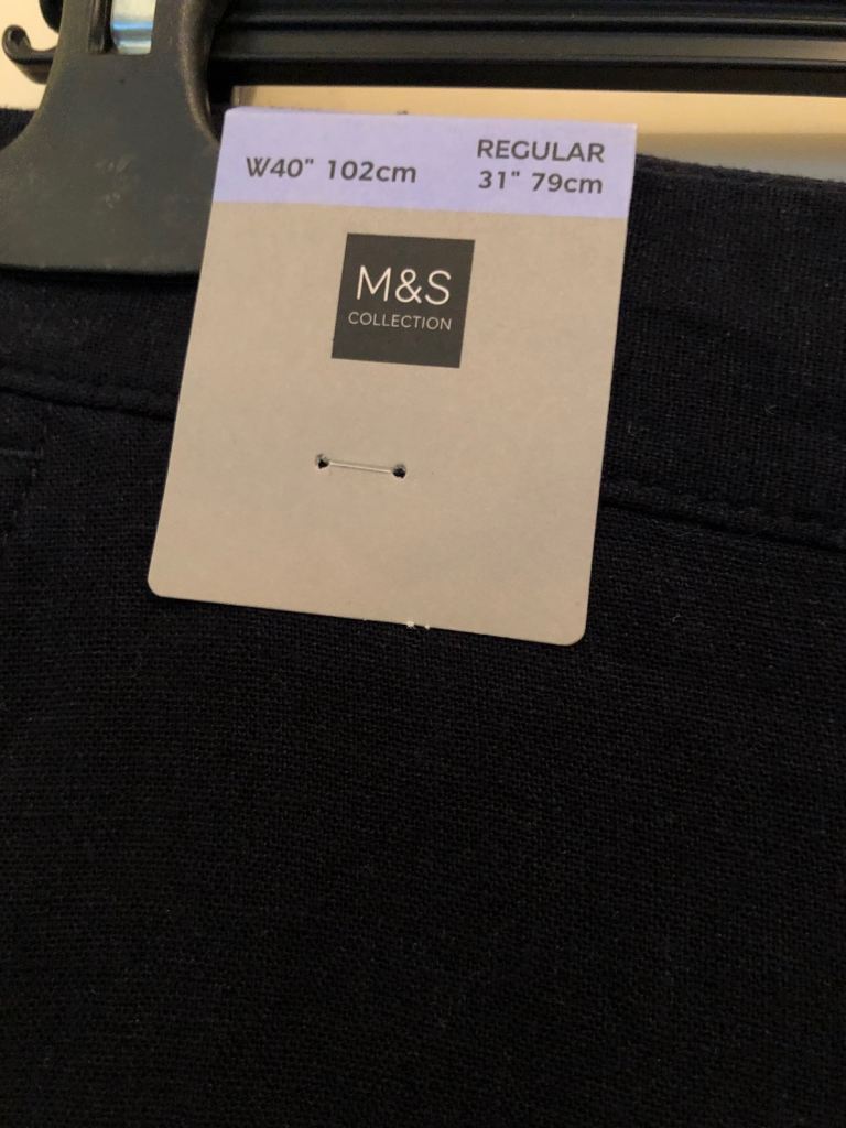 Men Linen Navy Trousers Size 3XL