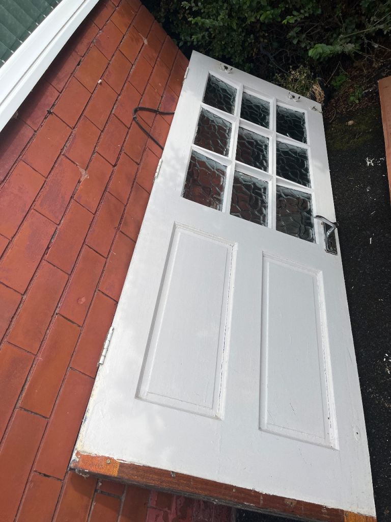 White Wooden Internal Door with Glass Panels – Good Condition