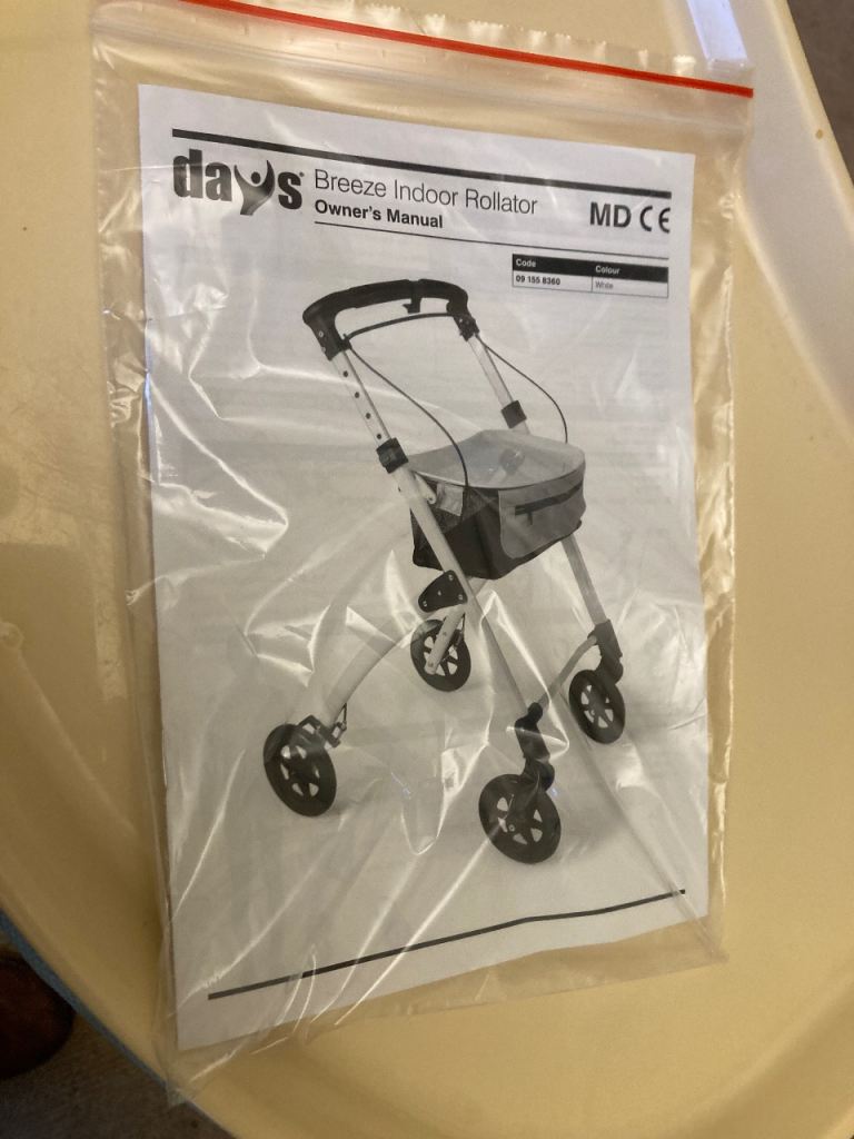 Breeze Indoor Rollator – with tray and storage bag - hardly used /clean /good as new