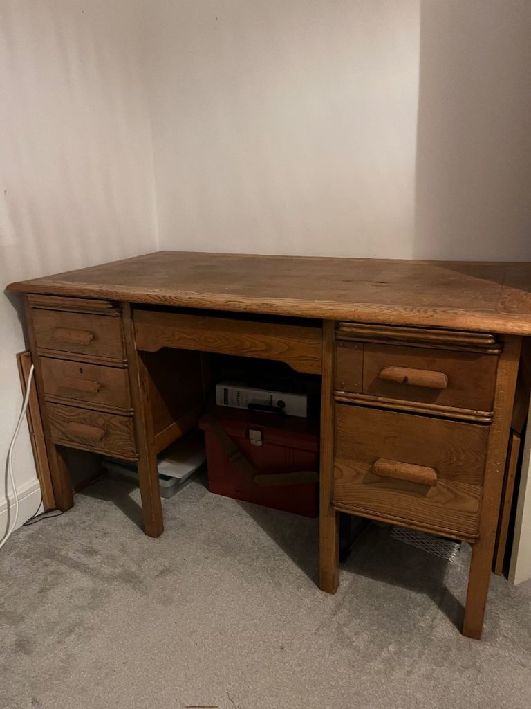 Solid Wooden Desk with Drawers and Pull-Out Extensions