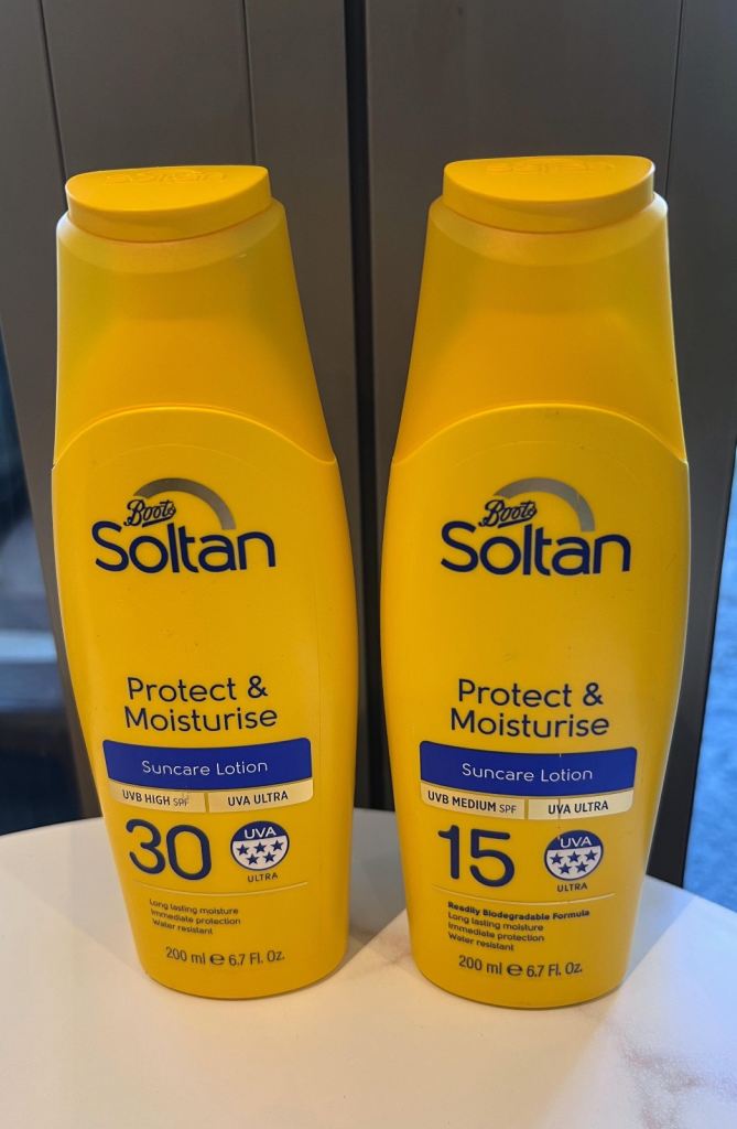 Pair of New Boots Soltan SPF 30 & 15 Suncare lotion 