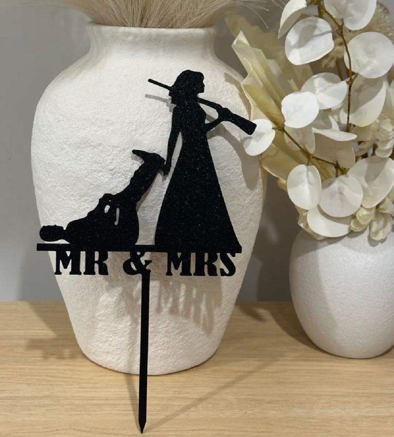 Brand New Mr & Mrs Cake Topper – Black, Fun Design