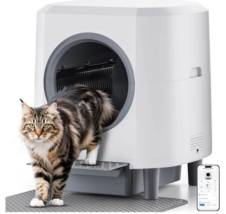 Automatic Cat Litter Tray Self-Cleaning Litter Box Hooded Ellenpent, 90L Odour-Free, Litter Trd