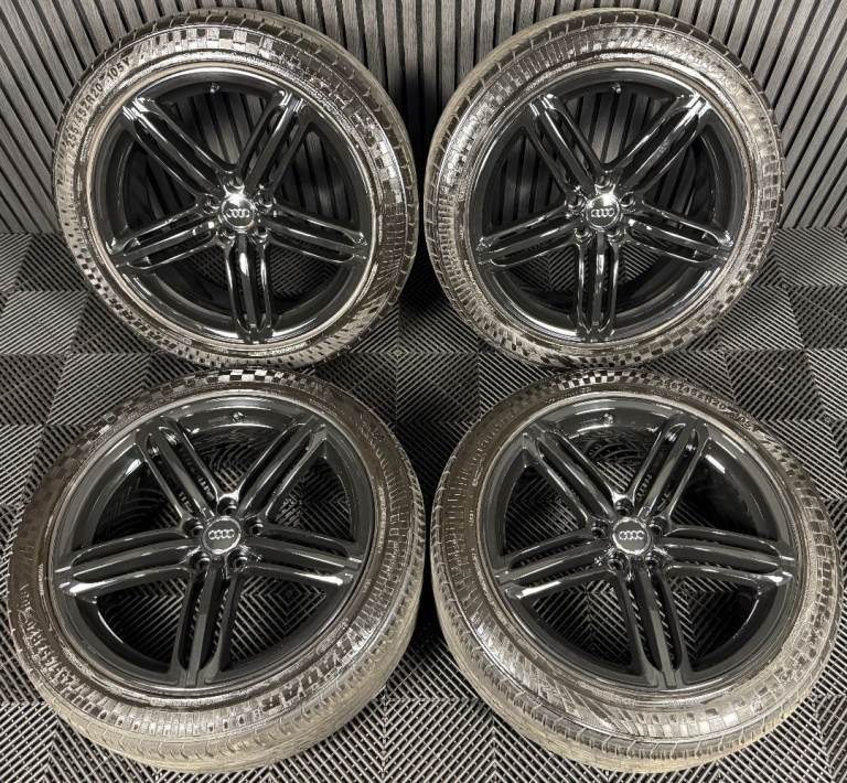 20'' GENUINE AUDI Q5 5 TRIPLE SPOKE SEGMENT BLACK S LINE TYRES ALLOY WHEELS ALLOYS