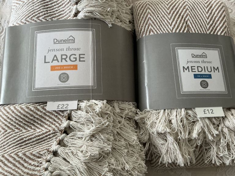 Unused Dunelm JENSON THROWS Large & Medium in natural colour
