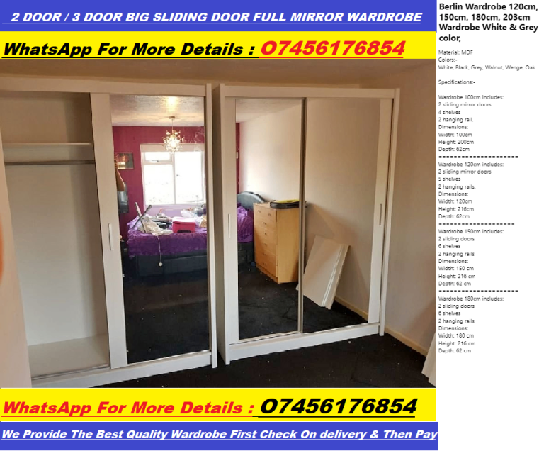 Style Bedroom Wardrobe with Sliding Mirror Doors and Dressing Mirror