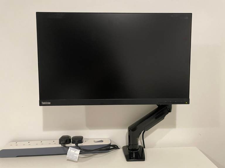 Lenovo ThinkVision P24h-10 23.8" QHD Monitor with HUANUO Desk Mount and Logitech Keyboard/Mouse