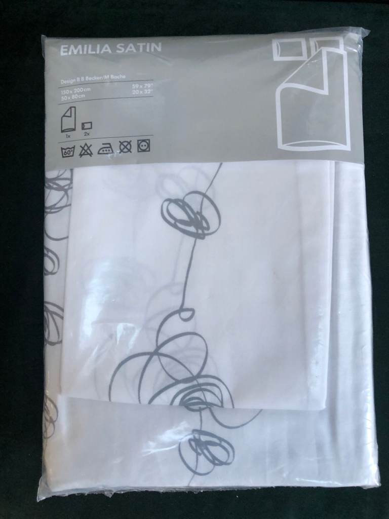 IKEA SINGLE DUVET COVER + 2 PILLOWCASES EMILIA SATIN 100% COTTON 150 X 200 CM
