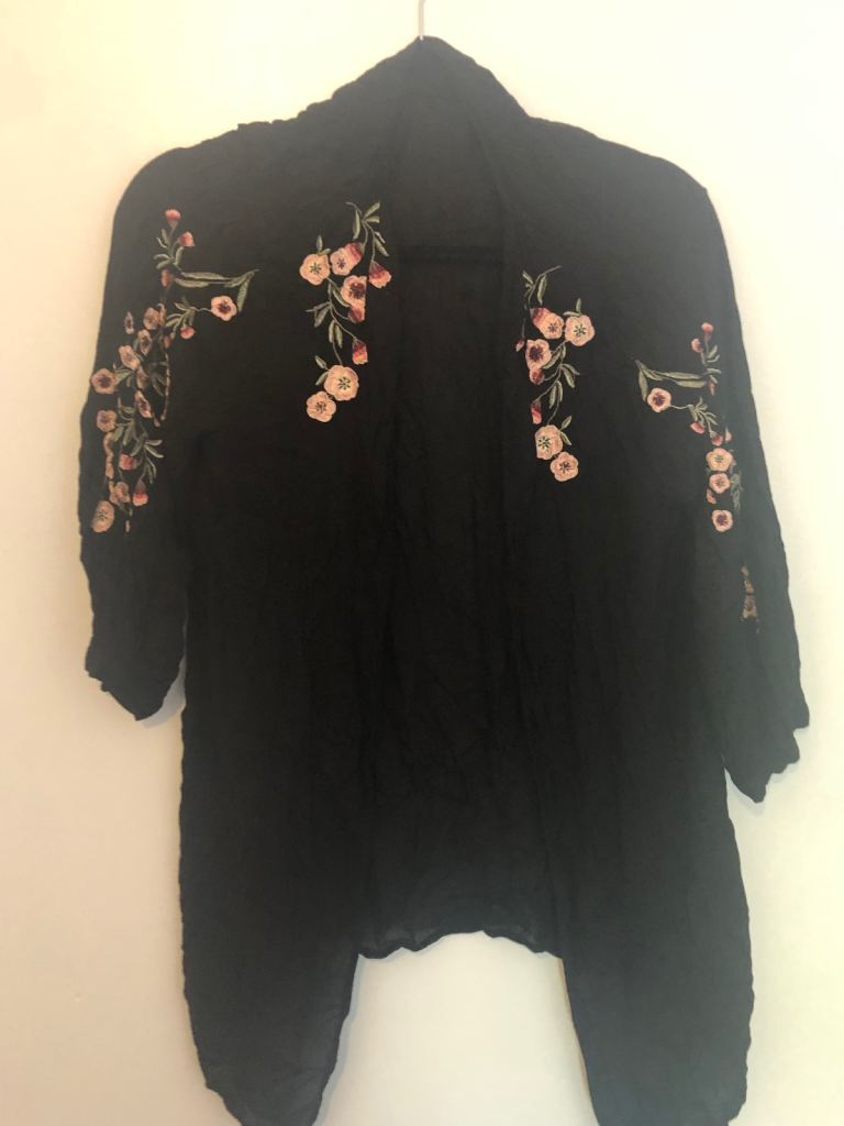 Black Floral Embroidered Cardigan – Good Condition