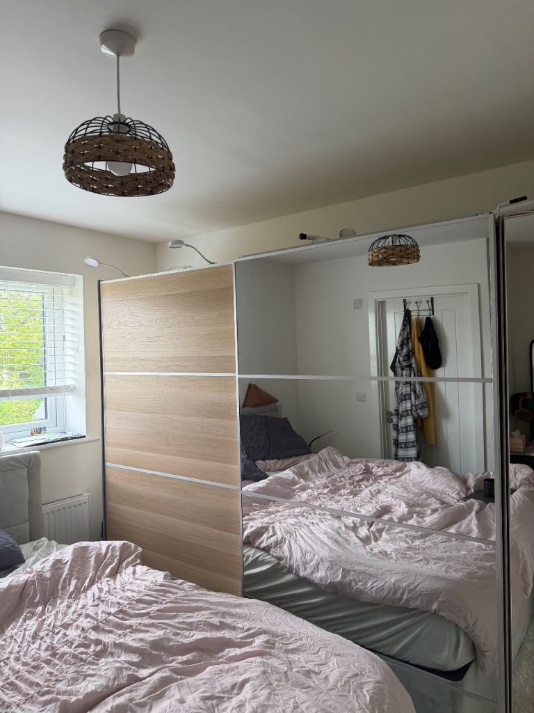 Double sliding wardrobe mirrors x2 and another single mirror wardrobe WITH LIGHTING and remote
