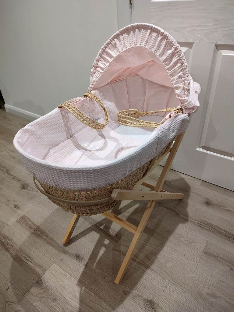 Lovely Pink Moses Basket with Stand – Excellent Condition