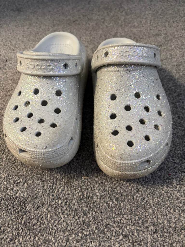 Crocs Silver Glitter With Rubber Soles - size kids 13  