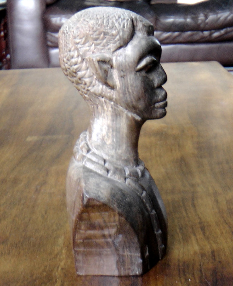 3 Vintage African Solid Hardwood Figure Busts - 2 Male (16cm) & 1 Female (18cm)