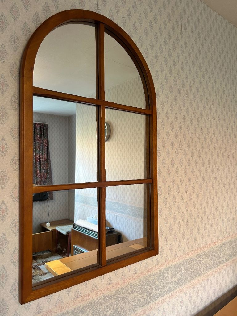 Arched Wooden Wall Mirror – Window Style