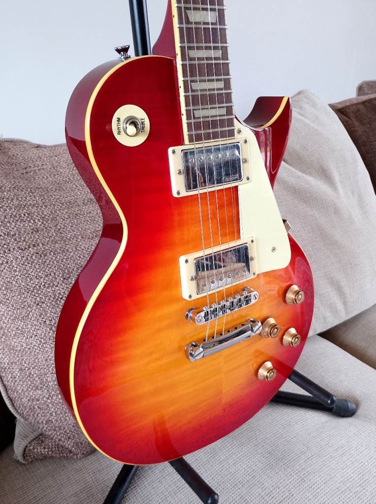 New Stunning Tiger Stripe Cherry Sunburst Vintage Les Paul, Maple Arched Top, Set Neck etc.