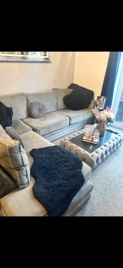 Grey sofa with matching coffee table 