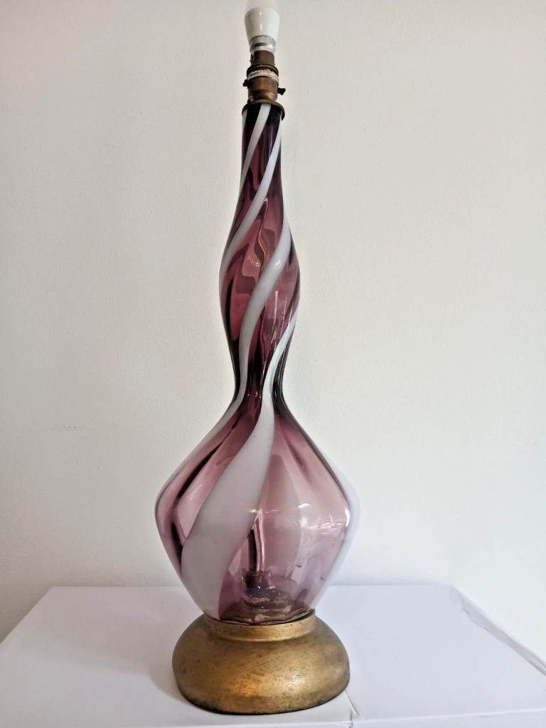 Purple & White Swirl Glass Table Lamp