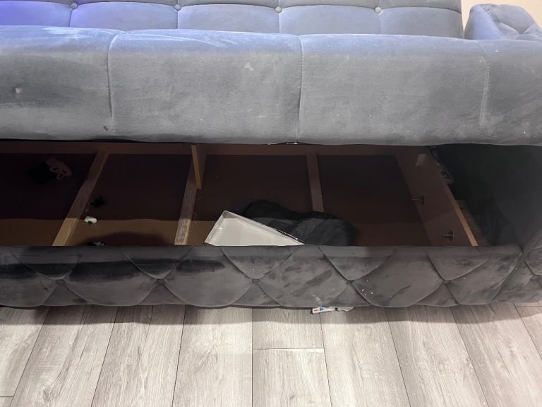 Grey Velvet Sofa Bed with Storage – 3 Seater