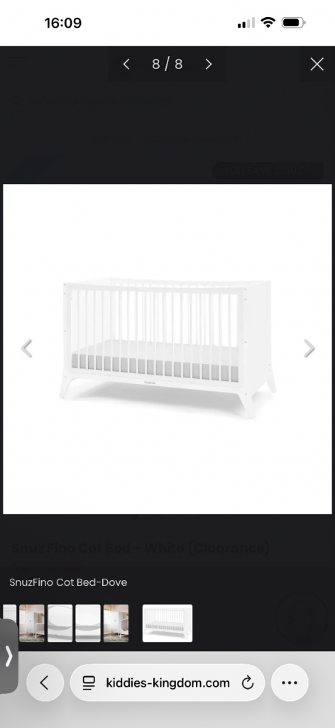 SnuzFino White Cot Bed - Dove – Good Condition