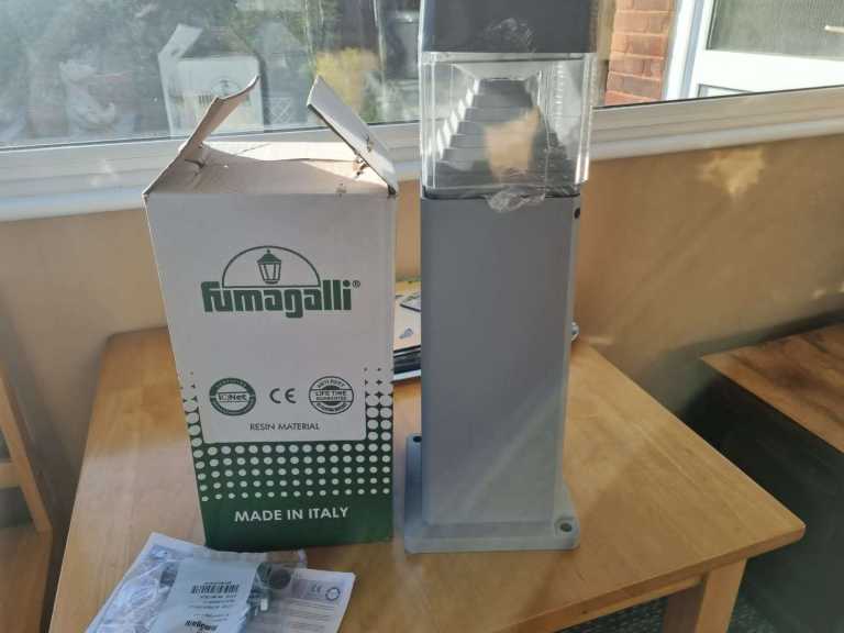 New Boxed Fumagalli Ester Grey Resin Hard-wired LED Light Bollard 480mm, IP55