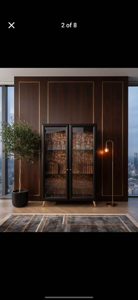 Bespoke Vintage Artisan Display/Trophy cabinet featuring Hand laid copper mosaic & mid century noir