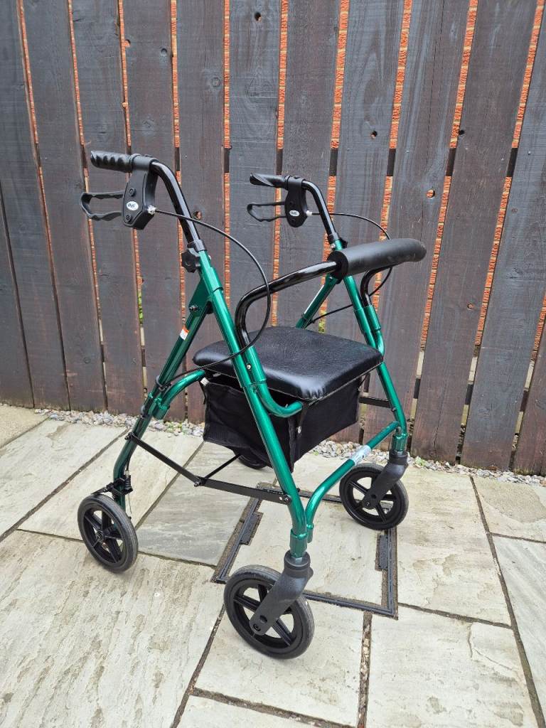 Lightweight Rollator Walker Stroller Mobility Disability Walking Aid. 4 Wheels, Brakes, Seat, Basket