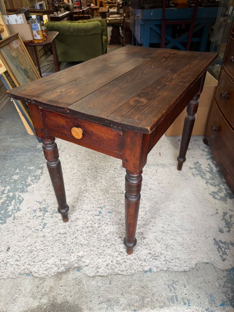 Antique Victorian Pine Side Table with Drawer – 89cm x 53cm x 76cm Tall