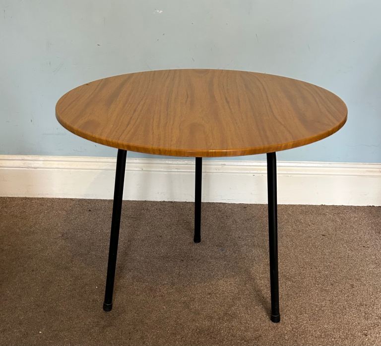 Vintage Round Coffee Table with Melamine Top Black Metal Legs H20.5in/52cm Dia24in/61cm   J024