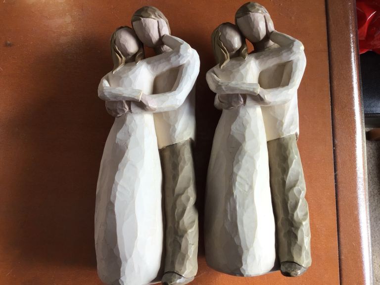 2 large matching willow tree figurines, TOGETHER- a hugging couple, dated 2000very nice quality £22