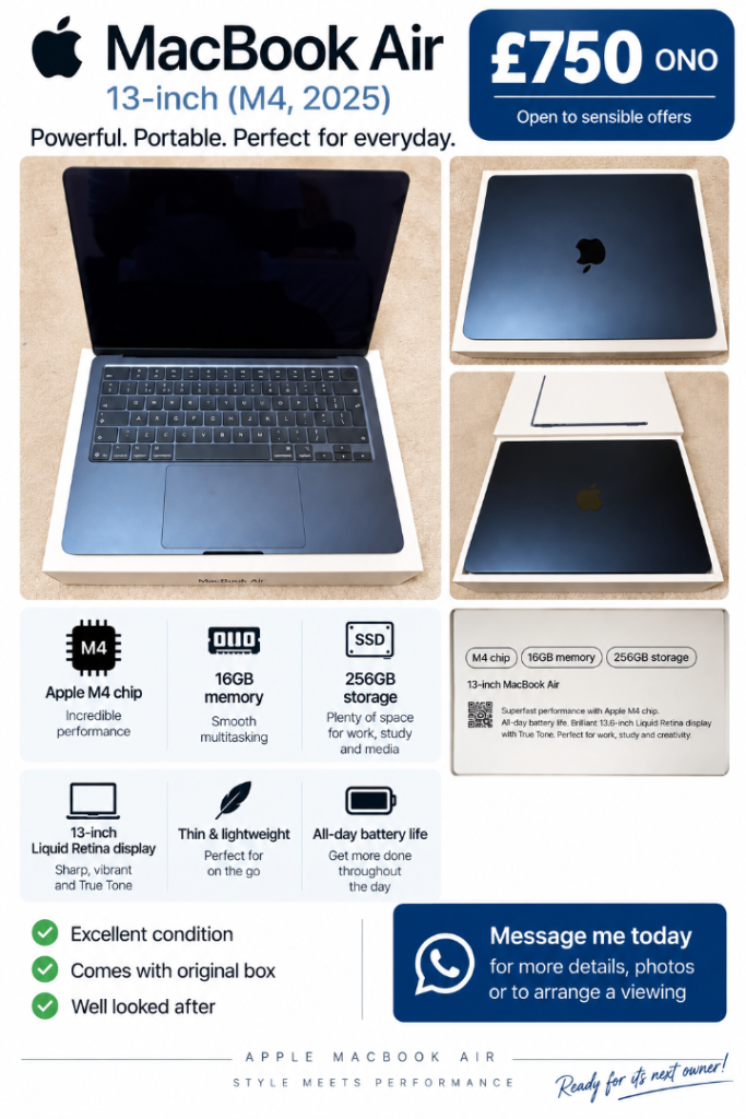 Apple MacBook Air 13-inch M4 256GB - As Good As New