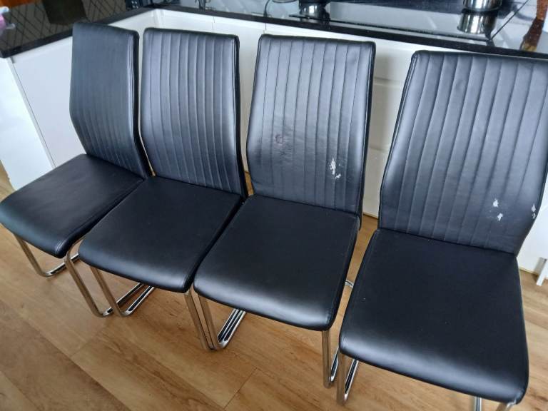 FREE - Set of 4 Black Pleather Dining Chairs with Chrome Legs