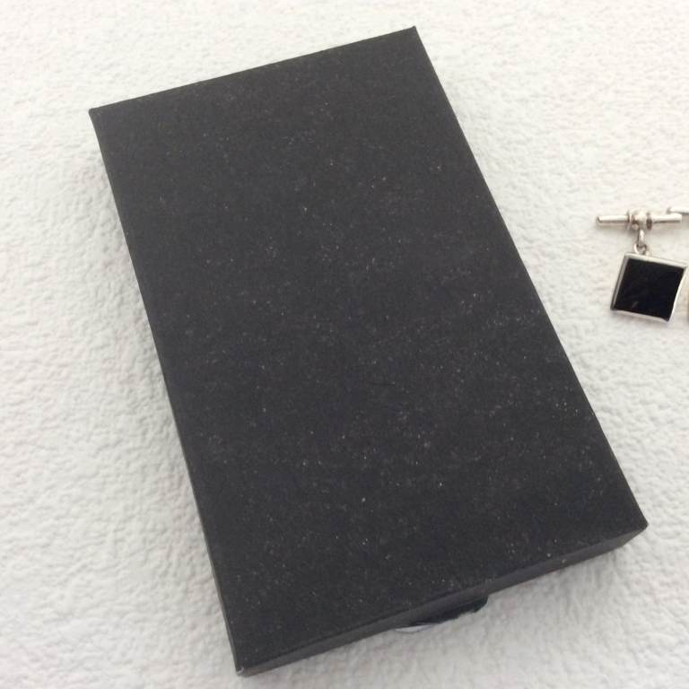 Classic 925 silver onyx square cufflinks - chain link - 13mm/0.5'' - gift box