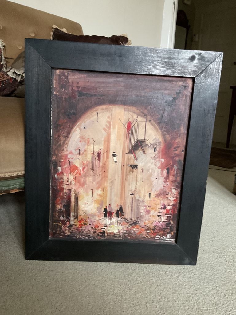 Lovely Framed Vintage Oil Painting - Cityscape Street Scene