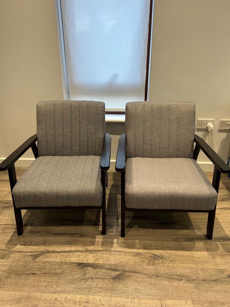 Grey Upholstered Accent Chairs/Armchair (Pair)