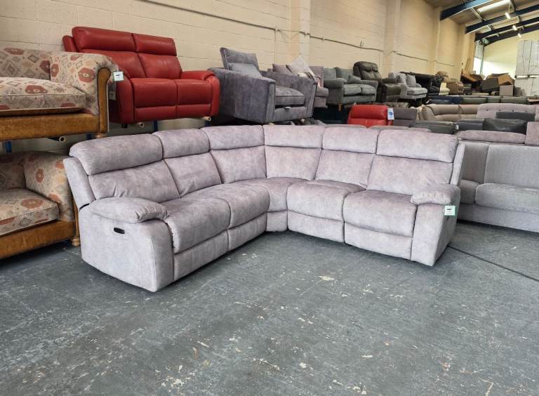 Ex-display Moreno distressed velvet grey fabric electric recliner corner sofa