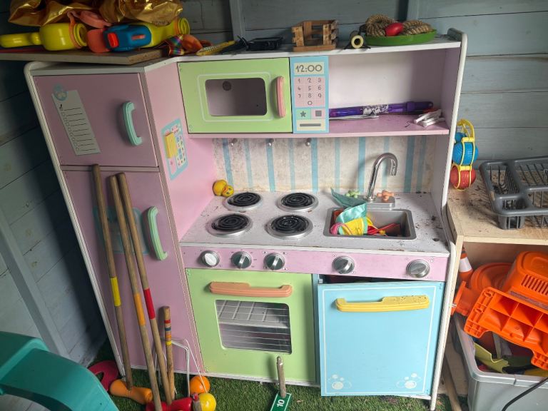Kids Wooden Play Kitchen – Multicoloured, Fair Condition