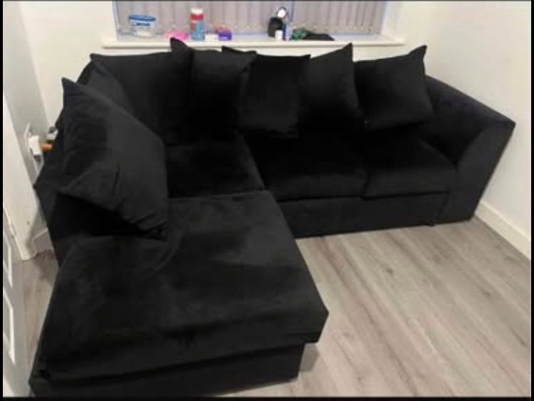 Black LSHAPE Velvet Sofa