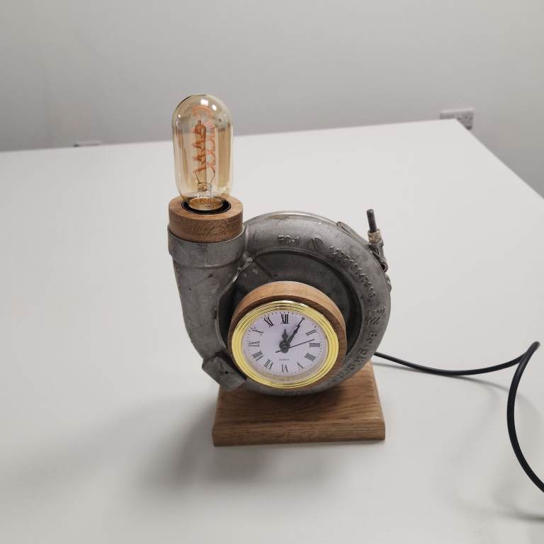 Mercedes Truck Turbo Lamp Mounted On Oak Base With Quartz Movement Clock - Automotive Decor