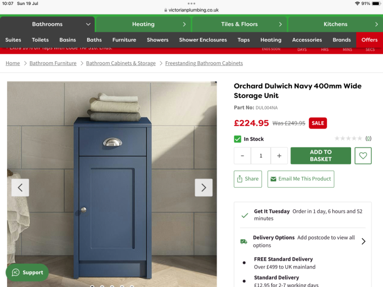 Orchard Dulwich Navy 400mm Bathroom Storage Unit – Brand New